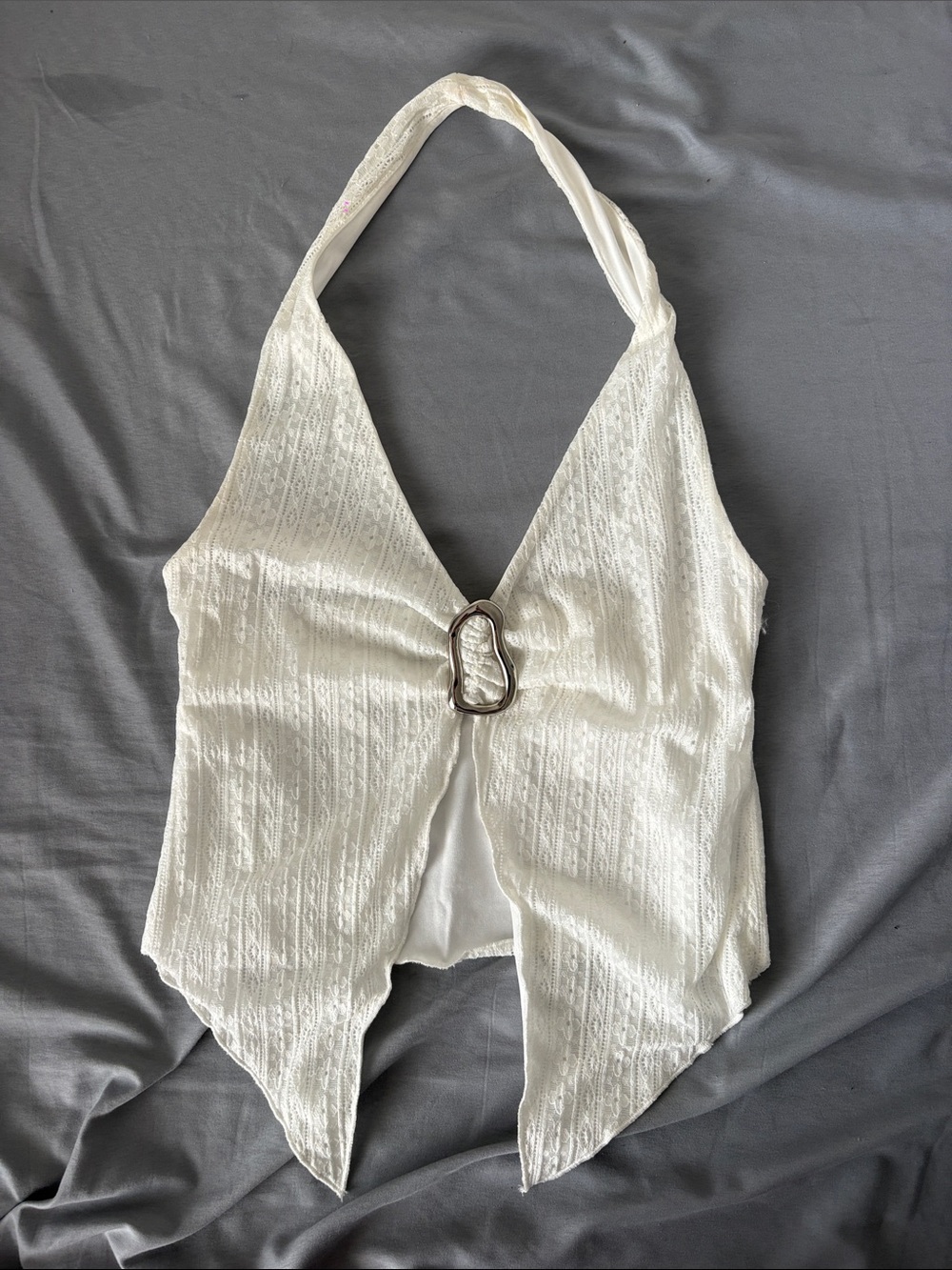 Princess Polly Women's Ivory Halter Tank Top with Metal Accent
